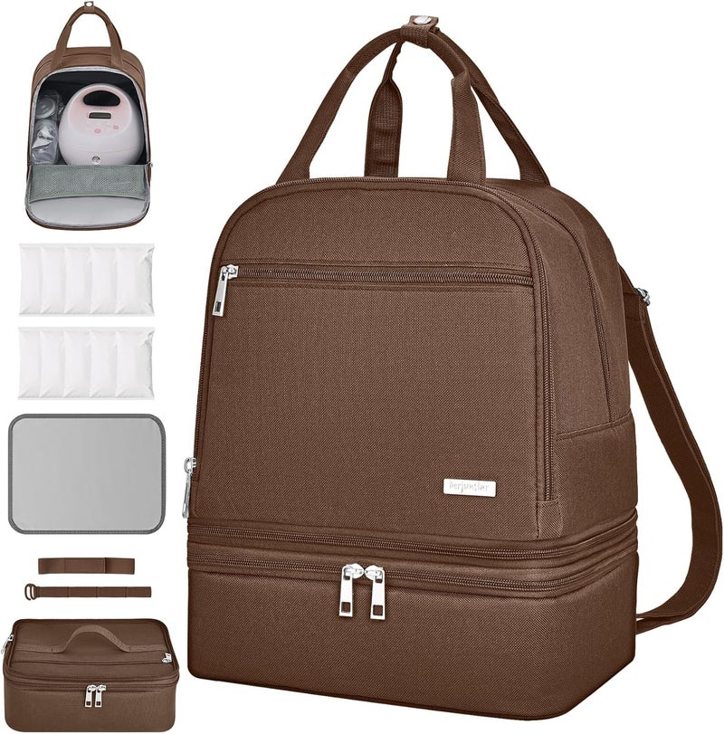 DERJUNSTAR Store Derbiedersinn Breast Pump Backpack for Working Moms – Spectra Compatible Pump Bag, Waterproof & Spacious with Pockets for Breast Pump, Bottles, and Nursing Essentials – Ideal for Spectra S1/S2, Brown - Image 1